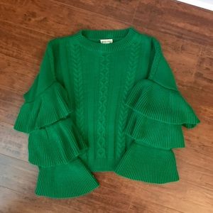 Main Strip Cable Knit Sweater with Tiered Sleeves